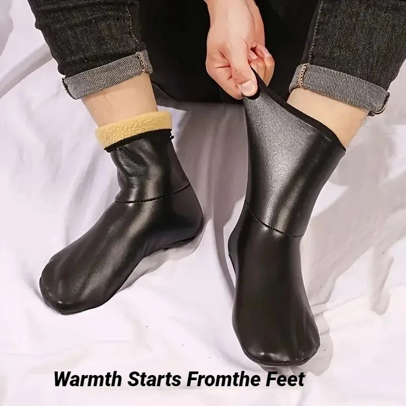 1 pair Men's and Women's Medium Waist Velvet Thick Adult Warm Foot Socks High Indoor Leather Waterproof Room Socks