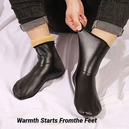1 pair Men's and Women's Medium Waist Velvet Thick Adult Warm Foot Socks High Indoor Leather Waterproof Room Socks