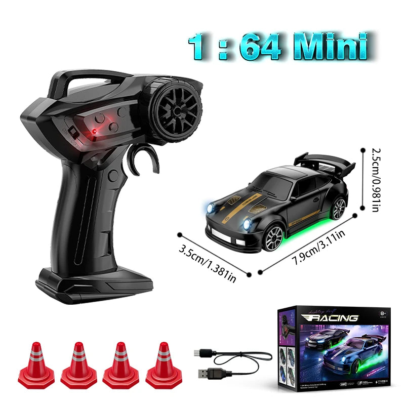 Mini RC Drift Car – 1:64 RWD Remote Control Racing Car with LED Light