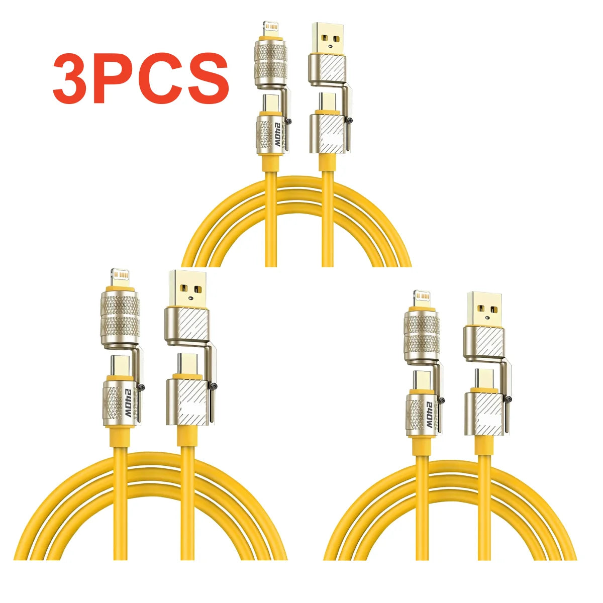1/3PCS 240W 4-in-1 Fast Charging Data Cable Type-C To Type-C Zinc Alloy Cable For iPhone15/16p Samsung Huawei Xiaomi