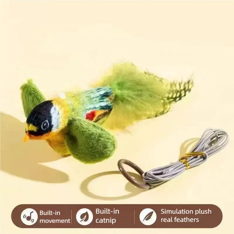 Smart Touch Activated Chirping Bird Cat Toy | Realistic Sound Interactive Self Play Catnip Teaser | Indoor Wall Hanging Cat Toys