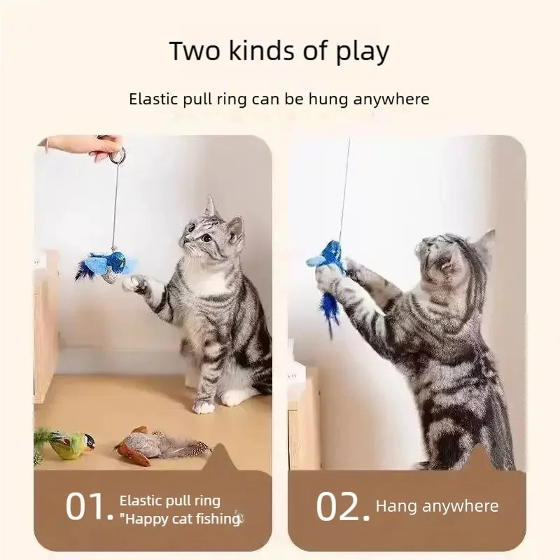 Smart Touch Activated Chirping Bird Cat Toy | Realistic Sound Interactive Self Play Catnip Teaser | Indoor Wall Hanging Cat Toys