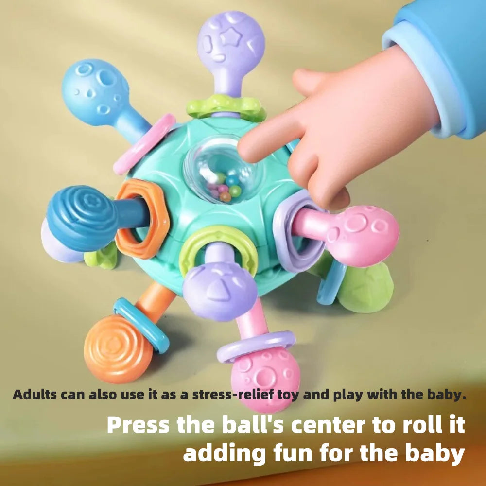 Baby Silicone Teether Grasping Ball – 3-in-1 Rattle Toy