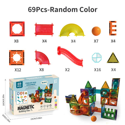 Magnetic Tiles Building Blocks with 3D STEM Marble Run