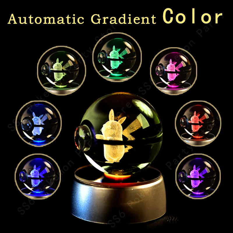 3D Crystal Ball Night Light – LED Glass Lamp with Colorful Base