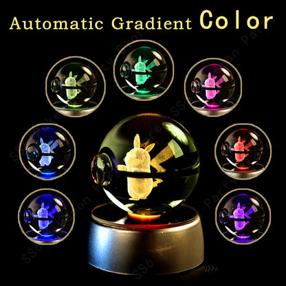 3D Crystal Ball Night Light – LED Glass Lamp with Colorful Base