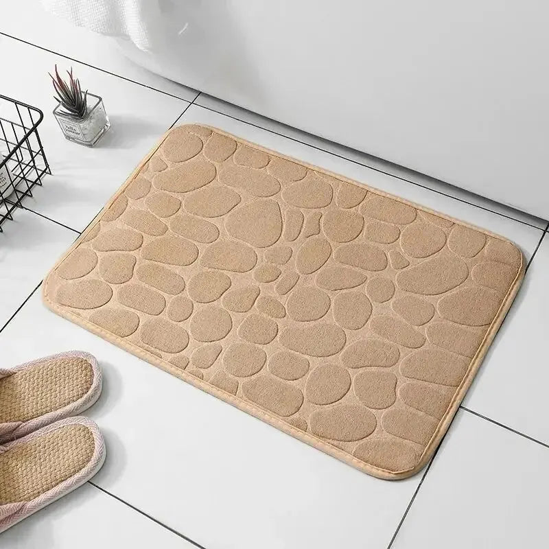 Anti Slip Bathroom Mat – Embossed Pebble Microfiber Floor Rug