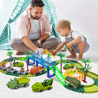 Dinosaur Track Toy – Kids Electric Track Car with Lights