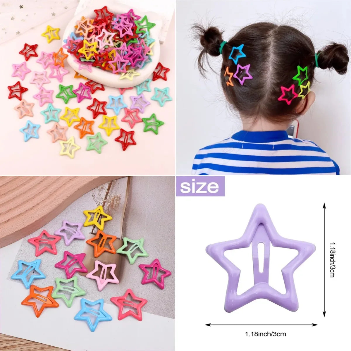 Colorful Star Hair Clips for Girls Metal Snap Barrette Set