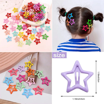 Colorful Star Hair Clips for Girls Metal Snap Barrette Set