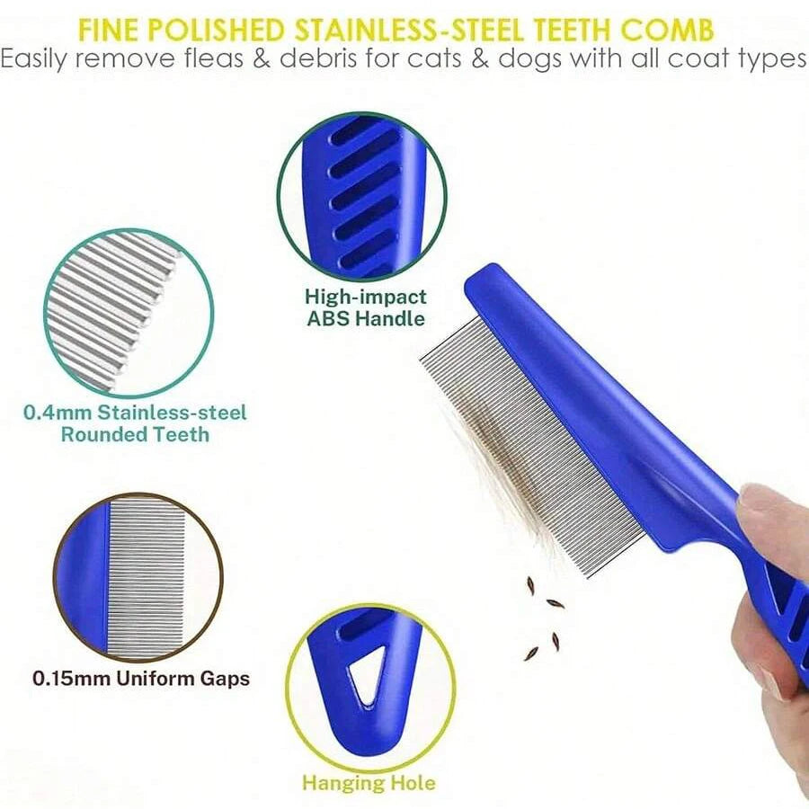 Flea Comb for Dogs and Cats, 4-Pack Stainless Steel Pet Grooming Combs