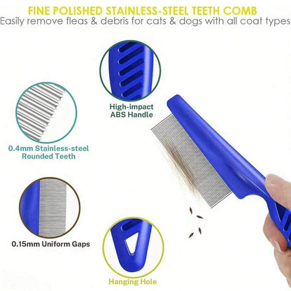 Flea Comb for Dogs and Cats, 4-Pack Stainless Steel Pet Grooming Combs