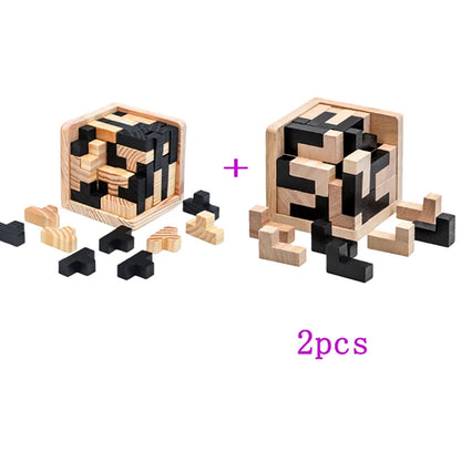 3D Wooden Cube Puzzle – Interlocking Brain Teaser Game