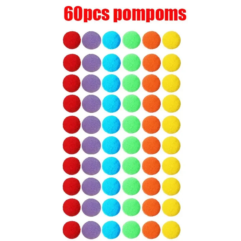 Counting and Sorting Toys with Rainbow Pom Poms for Kids