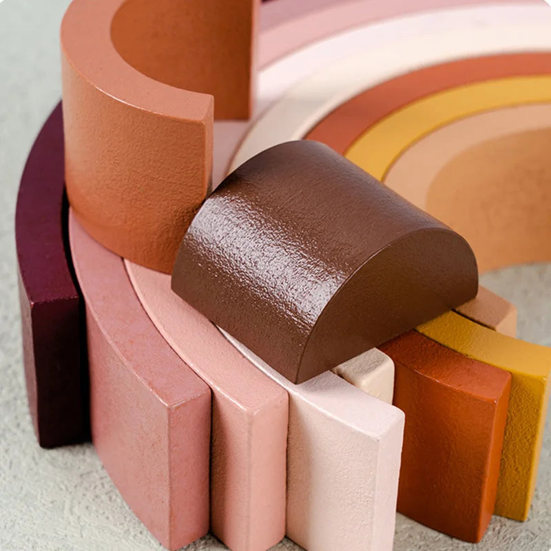 Wooden Rainbow Building Blocks – Montessori Stacking Balance Toy
