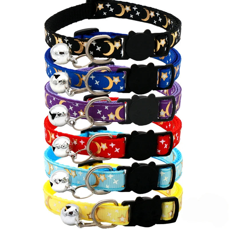 Cat Collar With Bell – Adjustable Breakaway Star Moon Collar