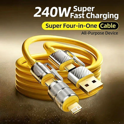1/3PCS 240W 4-in-1 Fast Charging Data Cable Type-C To Type-C Zinc Alloy Cable For iPhone15/16p Samsung Huawei Xiaomi
