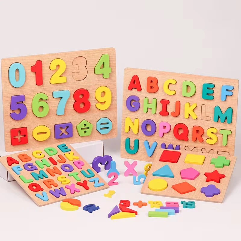 Wooden Puzzle for Toddlers – Alphabet, Number & Shape Matching