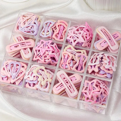Girls Hair Clips Set with Pink Heart and Bow Designs