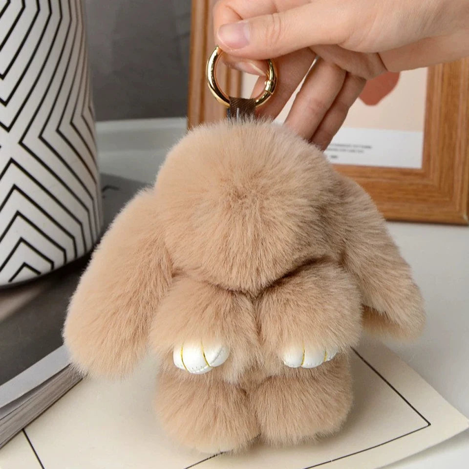 Rabbit Fur Keychain – Plush Bag Charm Animal Accessory