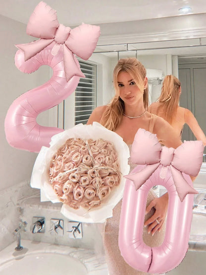 Pink Bow Balloons, 2-Pack 40-Inch Foil Party Decorations