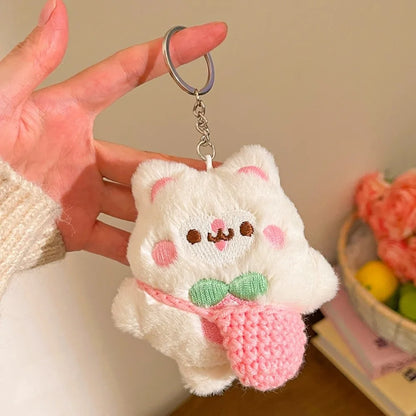 Plush Cat Keychain – Multicolor Couple Bag Charm