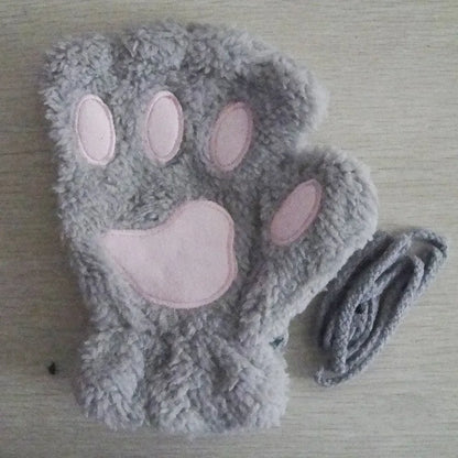 Cat Paw Fingerless Gloves – Plush Wrist Mittens for Adults