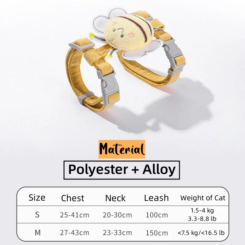 Cat Harness and Leash – Adjustable Bee-Themed Walking Set