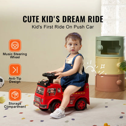 Kids Ride On Push Car with Music Steering Wheel and Storage