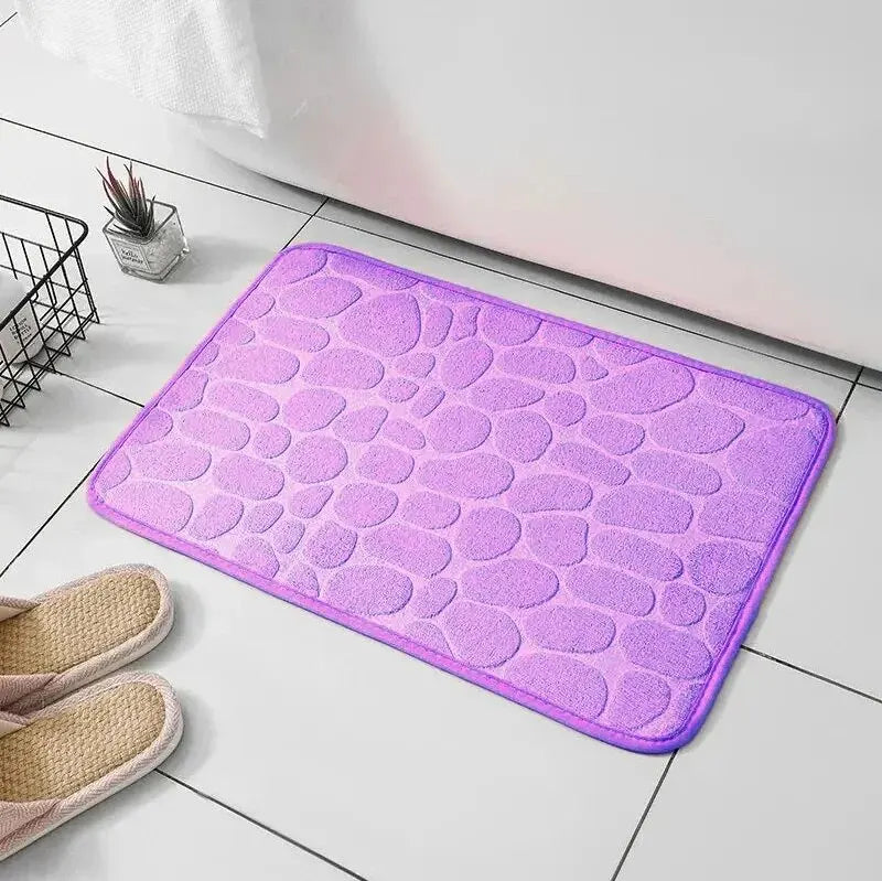 Anti Slip Bathroom Mat – Embossed Pebble Microfiber Floor Rug