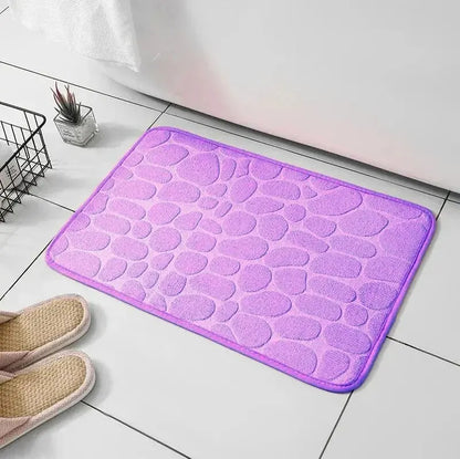 Anti Slip Bathroom Mat – Embossed Pebble Microfiber Floor Rug