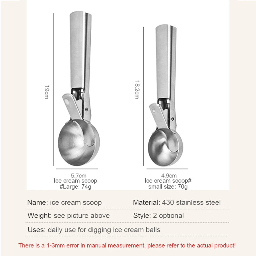 Stainless Steel Ice Cream Scoop – Dual-Purpose Fruit Scooper