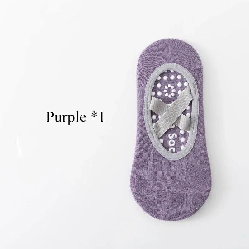 1/ 4Pair Professional Women Yoga Sock Silicone Anti-slip Ballet Pilates Socks Women Backless Breathable Bandage Yoga Sport Socks