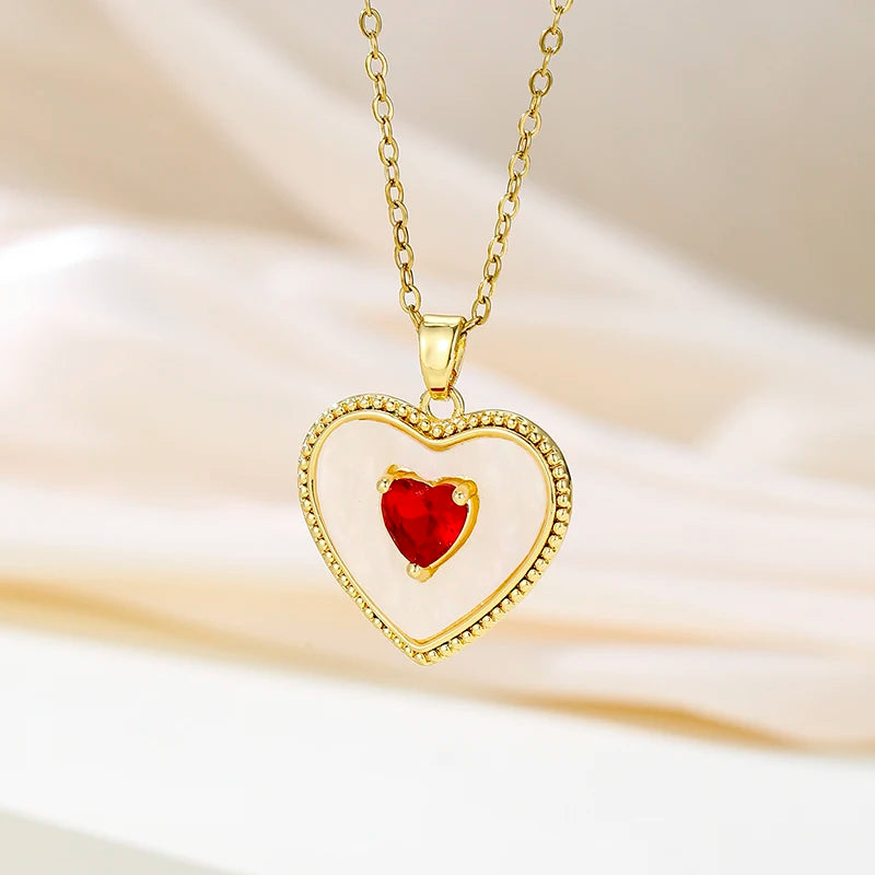 Heart Pendant Necklace, Hollow Heart Rhinestone Jewelry for Women