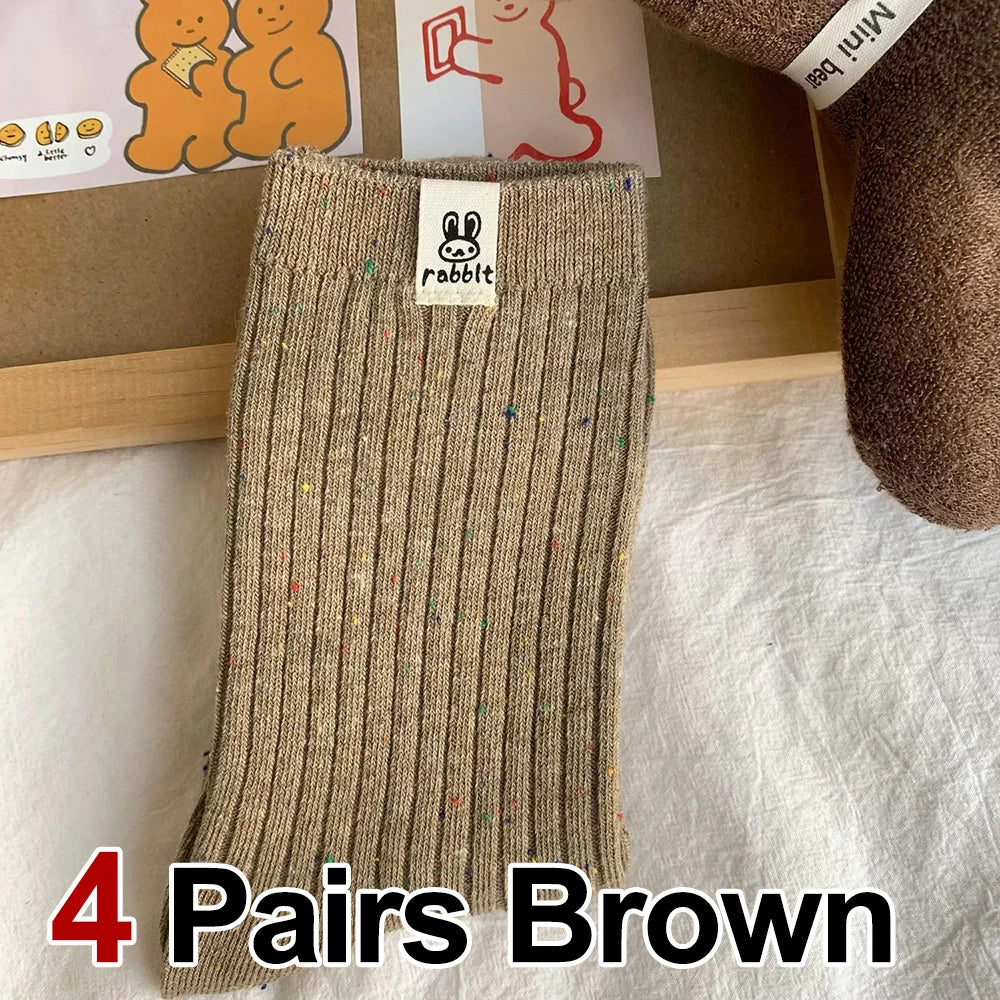 4 Pairs Women Cartoon Print Mid Tube Socks Fashionable Spring Summer Sweat Absorbing Breathable Soft Comfortable Casual Socks