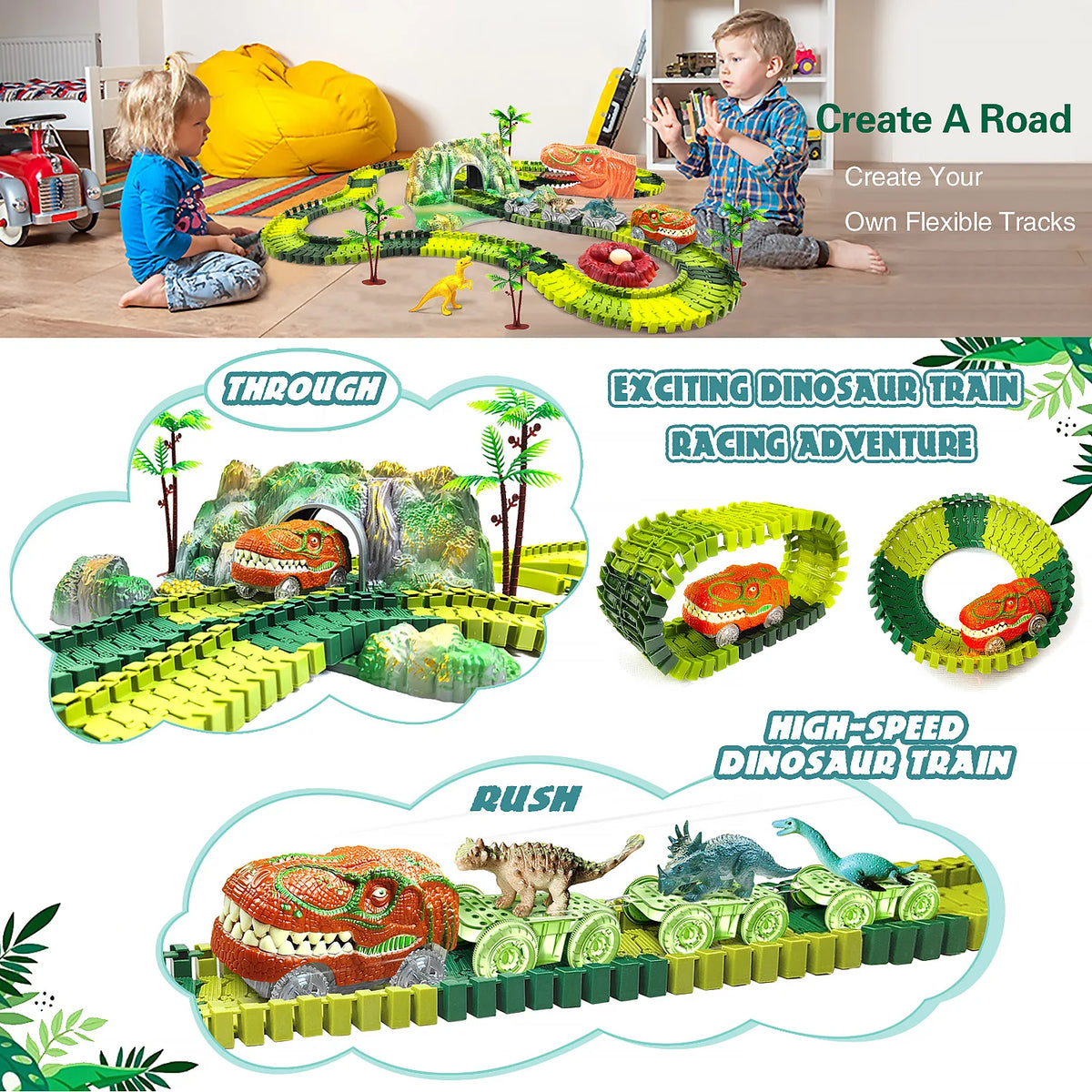 Dinosaur Race Track Toy Set – Flexible Track and Racing Car