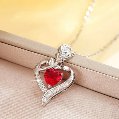 Heart Pendant Necklace, Hollow Heart Rhinestone Jewelry for Women