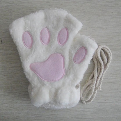 Cat Paw Fingerless Gloves – Plush Wrist Mittens for Adults