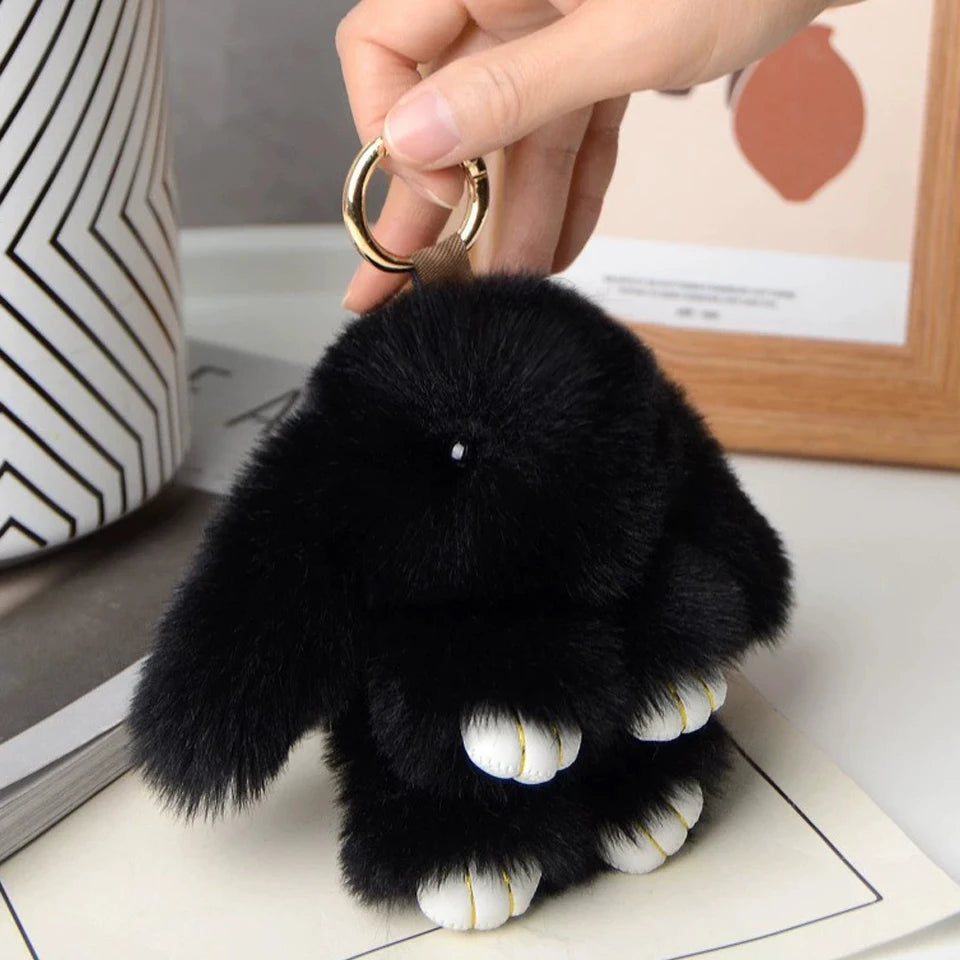 Rabbit Fur Keychain – Plush Bag Charm Animal Accessory