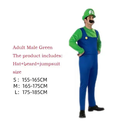 Green Plumber Costume Adult Unisex Set with Hat & Mustache