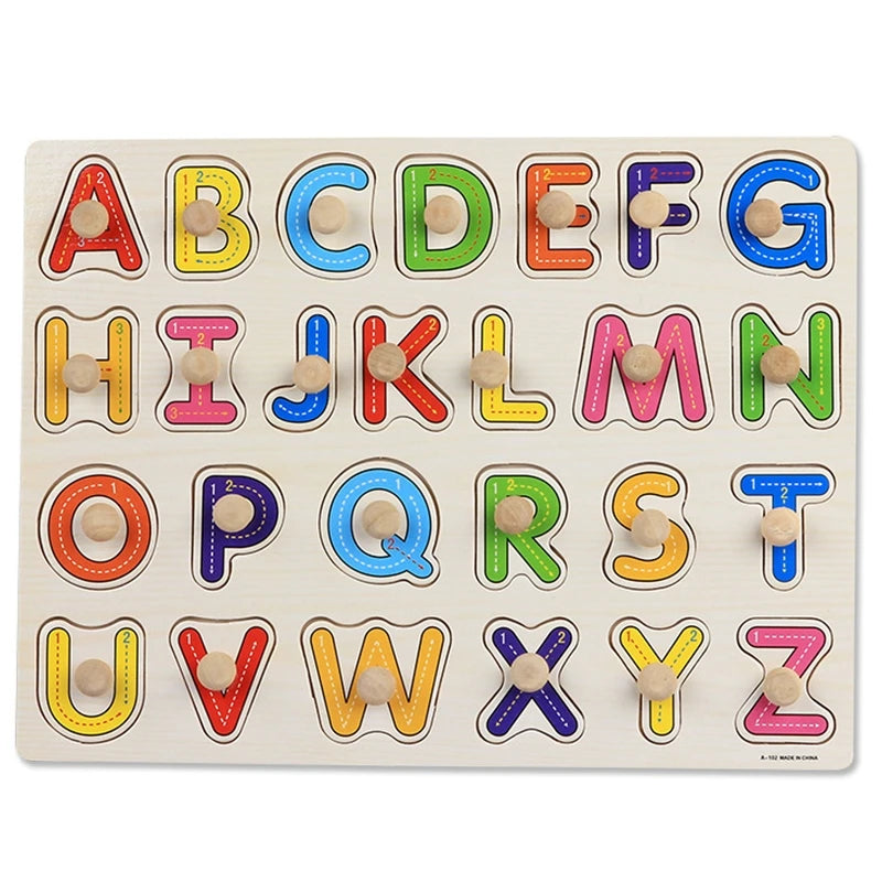 Wooden Puzzle for Toddlers – Alphabet, Number & Shape Matching