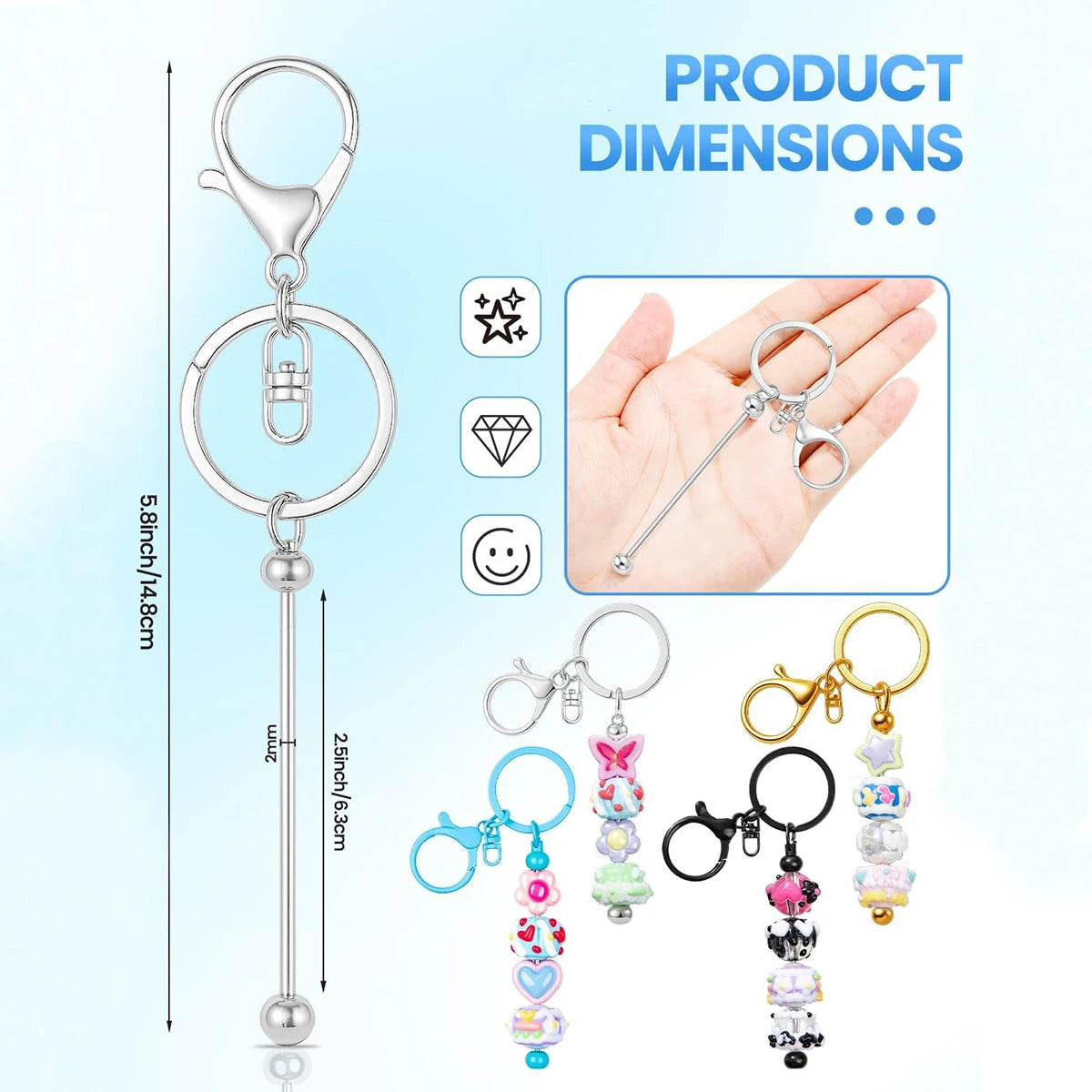 Beadable Keychain Blanks, Metal Keychain Bars for DIY Beading