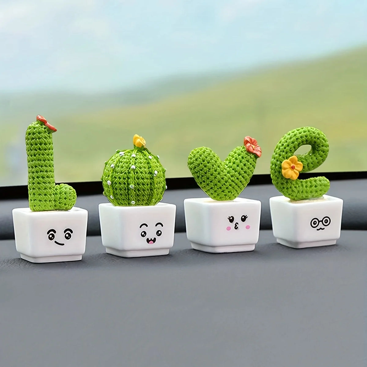 Mini Resin Cactus Decor – Set of 4 Succulent Plant Figurines