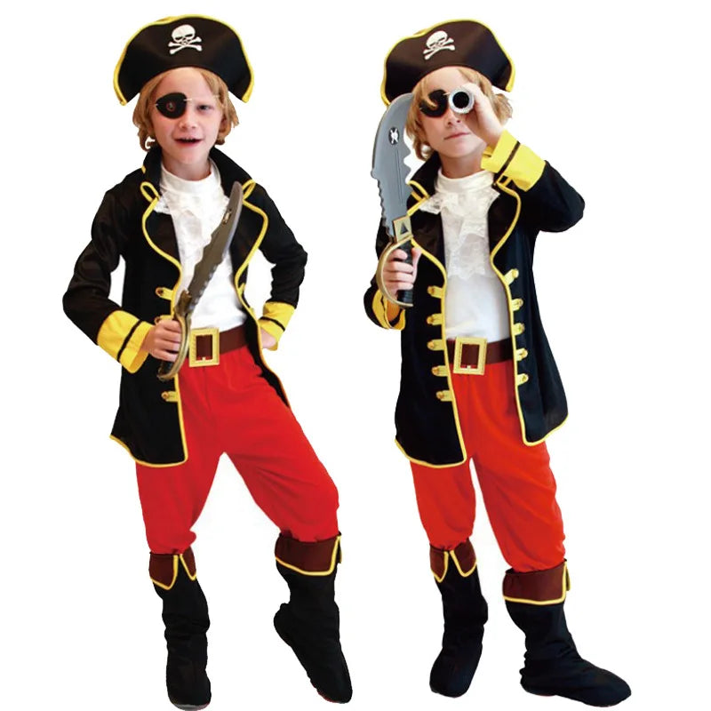 Kids Pirate Costume Set Top Pants Headgear – Halloween Dress-Up