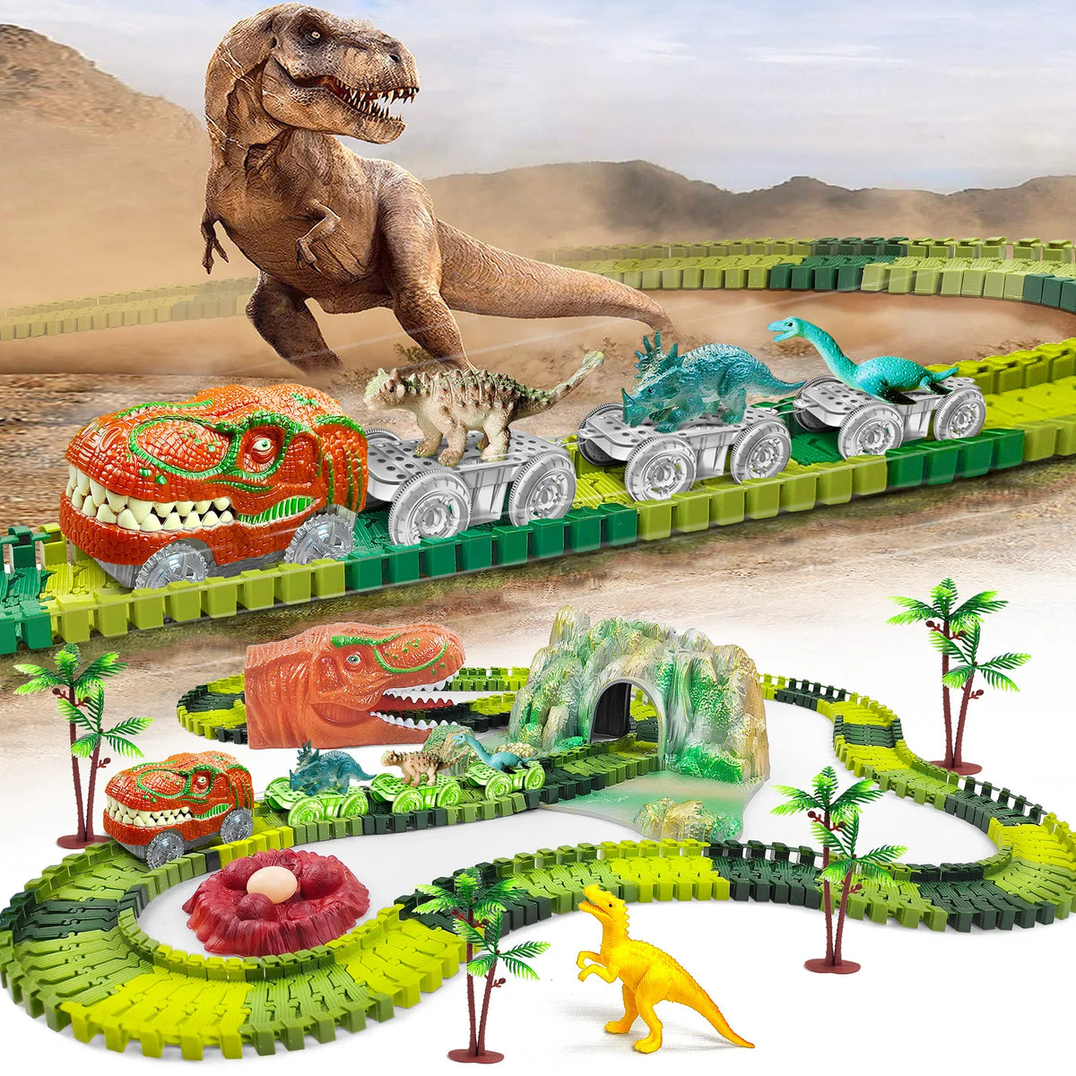 Dinosaur Race Track Toy Set – Flexible Track and Racing Car