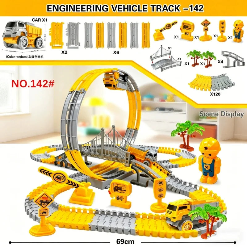 DIY Track Car Toy Electric Engineering Car Set for Kids