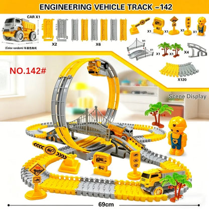 DIY Track Car Toy Electric Engineering Car Set for Kids