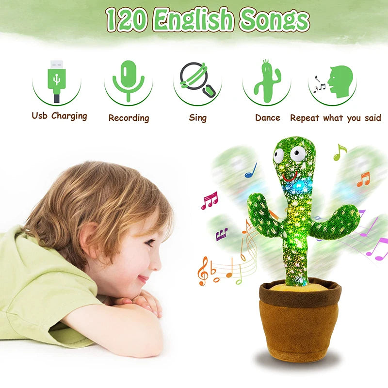 Dancing Cactus Toy with Music, Voice Repeat and Interactive Plush Fun