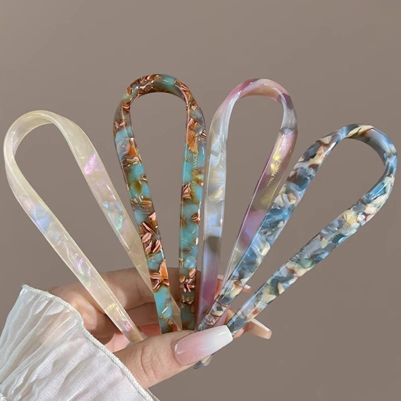 U-Shaped Hair Sticks Acetate Acrylic Hair Fork Hair Clips Fashion Bow Hairpin Geometric Headwear Women Girls Hair Accessories