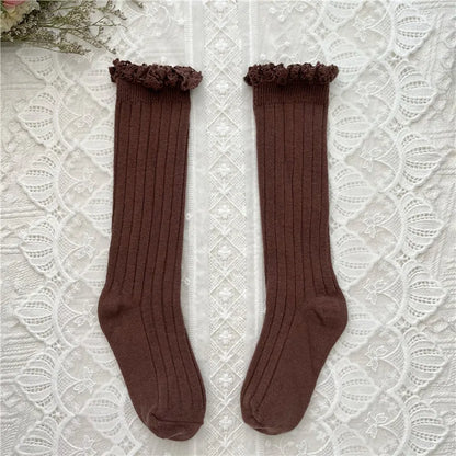 Ruffle Girls Knee High Socks Baby Kids Toddlers Long Soft Cotton Sock Lace Flower Children School Uniform Socks For 0-8Years